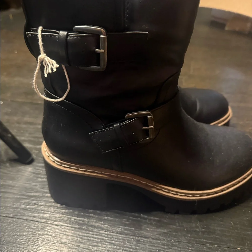 Espirit Black combat leather Boots with Tan Sole Grunge Goth size 8‎